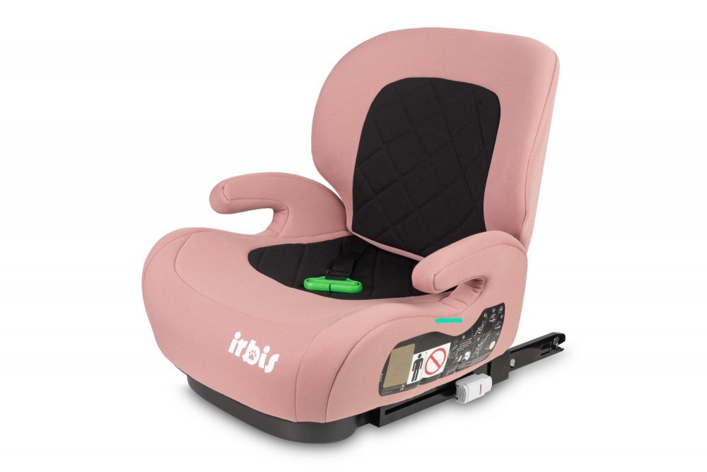 CARETERO Inaltator auto copii Irbis I-Size Pink 125-150 cm fixare cu isofix centura de ghidaj spatar reglabil si detasabil husa lavabila cotiere Certificat R129