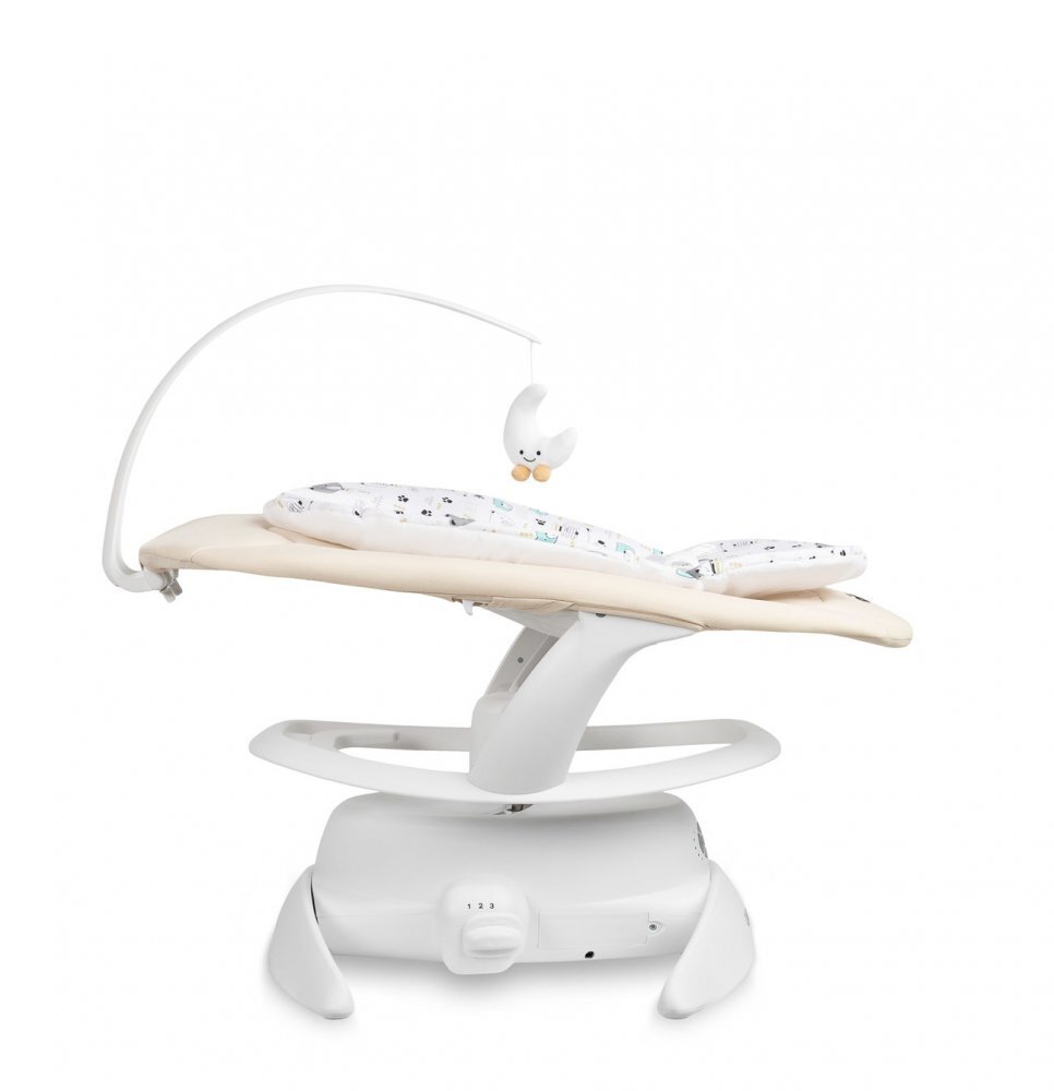 CARETERO Leagan electric si sezlong 2in1 pentru copii Noco Beige cu sezut rotativ 360senzor inteligent de miscare5 vitezepanou cu muzica si sunete naturatelecomandacentura de siguranta