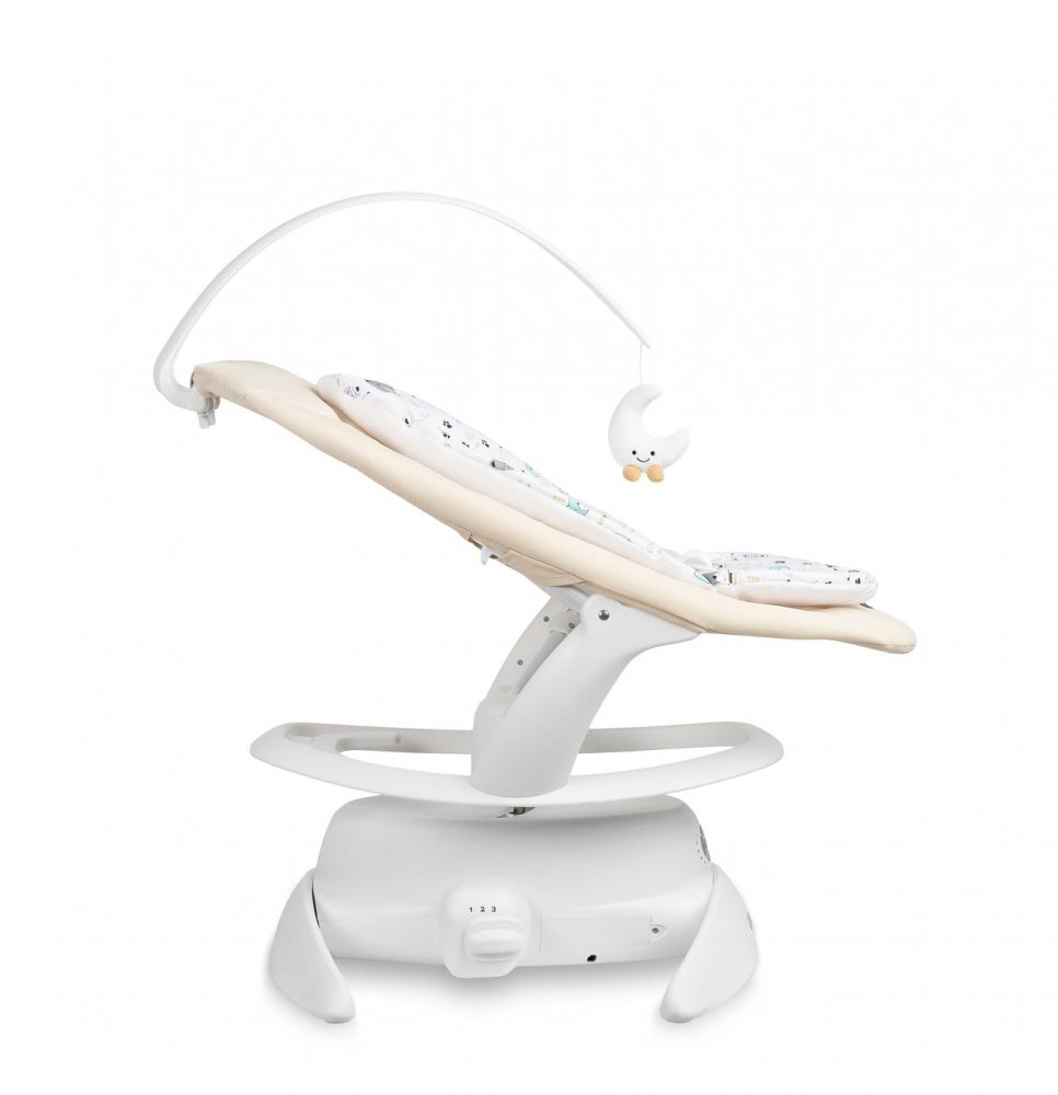 CARETERO Leagan electric si sezlong 2in1 pentru copii Noco Beige cu sezut rotativ 360senzor inteligent de miscare5 vitezepanou cu muzica si sunete naturatelecomandacentura de siguranta