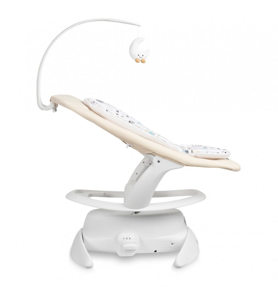 CARETERO Leagan electric si sezlong 2in1 pentru copii Noco Beige cu sezut rotativ 360senzor inteligent de miscare5 vitezepanou cu muzica si sunete naturatelecomandacentura de siguranta