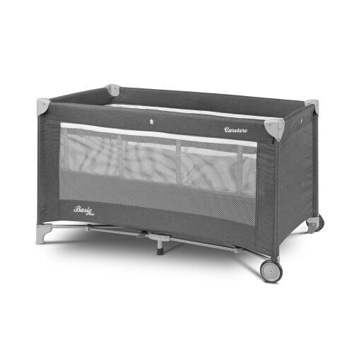 CARETERO Patut pentru copii Basic Plus Graphite pliabil cu doua nivele roti fereastra cu fermoar saltea pliabila si geanta transport incluse