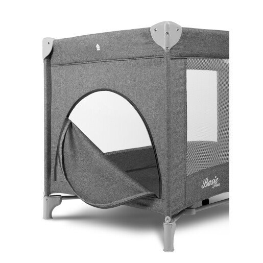 CARETERO Patut pentru copii Basic Plus Graphite pliabil cu doua nivele roti fereastra cu fermoar saltea pliabila si geanta transport incluse