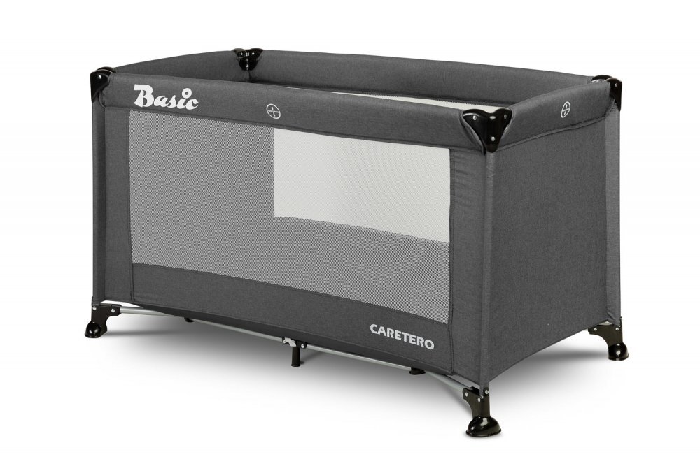 CARETERO Patut pliabil pentru copii Basic Graphite cu un nivelfereastra acces cu fermoar saltea pliabila 120x690 cm si geanta transport incluse greutate admisa 15 kg dimensiune 125x66x75.5 cm