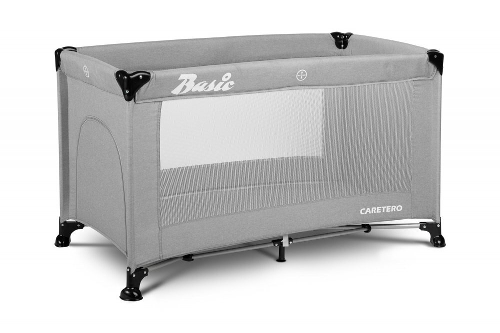 CARETERO Patut pliabil pentru copii Basic Grey cu un nivelfereastra acces cu fermoar saltea pliabila 120x690 cm si geanta transport incluse greutate admisa 15 kg dimensiune 125x66x75.5 cm