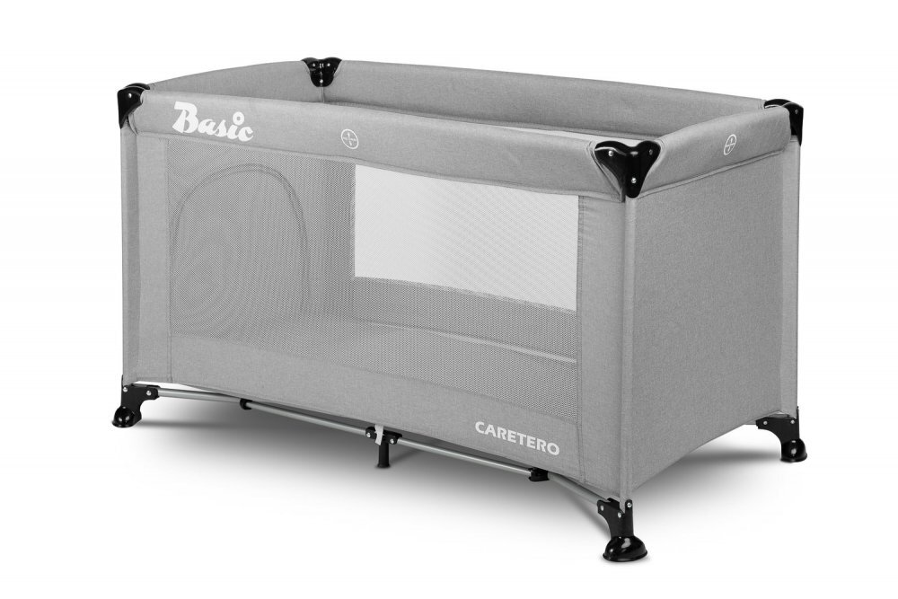 CARETERO Patut pliabil pentru copii Basic Grey cu un nivelfereastra acces cu fermoar saltea pliabila 120x690 cm si geanta transport incluse greutate admisa 15 kg dimensiune 125x66x75.5 cm