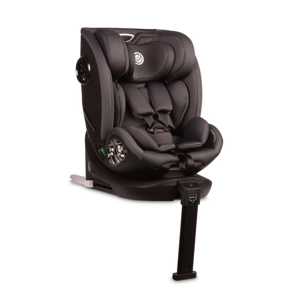 CARETERO Scaun auto copii Fortis I-Size Graffit 40-150 cm cu baza isofix si picior stabilizare sezut rotativ tetiera reglabila spatar reglabil fante de aerisire