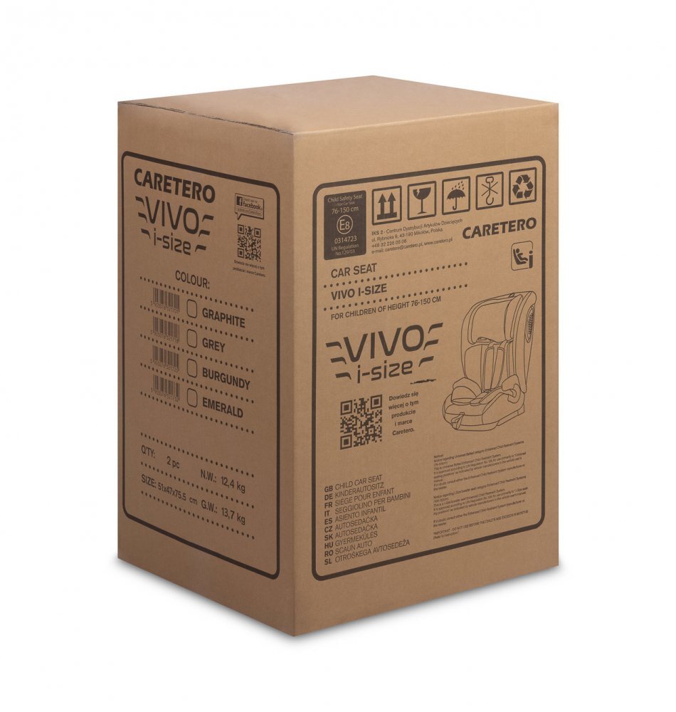 CARETERO Scaun auto copii Vivo Graphite i-Size 76-150 cmcertificat R12903tetiera reglabilahusa detasabilacenturi cu pernute moipernuta reductor inclusa