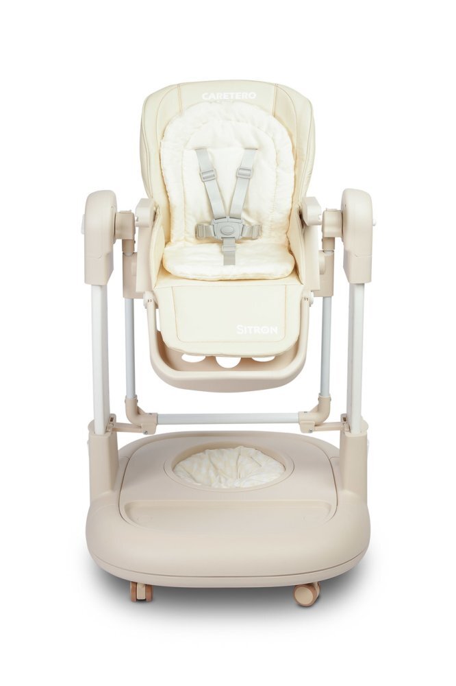 CARETERO Scaun de masa multifunctional Sitron Bej 3in1 transformabil in scaun de masabalansoarpremergator masuta si suport picioare reglabile inaltime ajustabila roti silentioase centuri de siguranta pernuta reductor