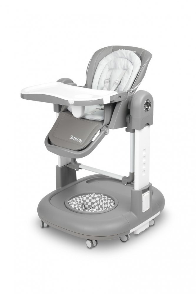 CARETERO Scaun de masa multifunctional Sitron Gri 3in1 transformabil in scaun de masabalansoarpremergator masuta si suport picioare reglabile inaltime ajustabila roti silentioase centuri de siguranta pernuta reductor