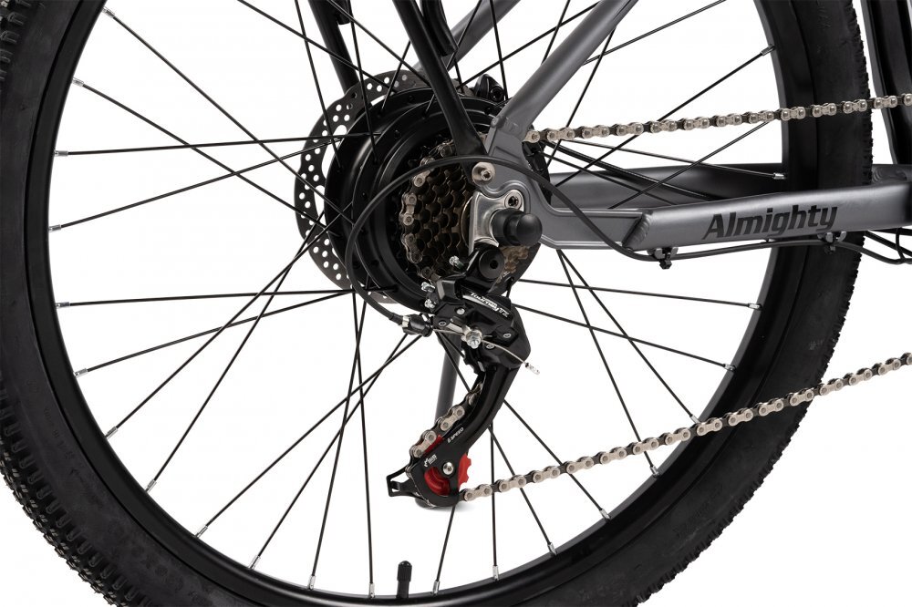 CARPAT Bicicleta Electrica E-Bike MTB Almighty C26518E GriNegru roti 26 inch inaltime utilizator 150-165 cm greutate suportata 120 kg viteza maxima25 kmh autonomie acumulator 60 km