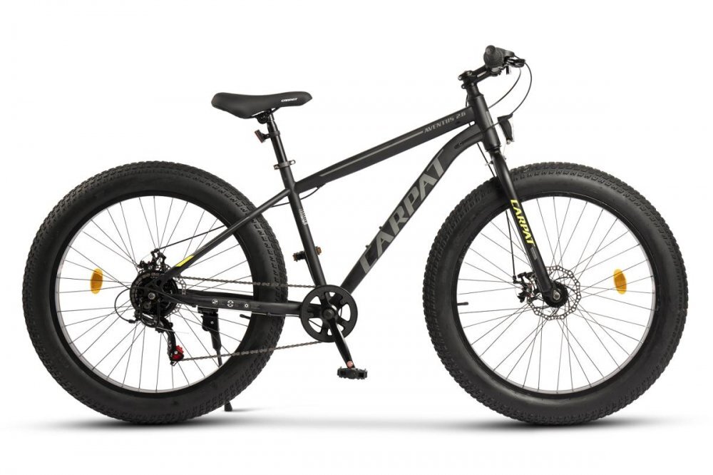 CARPAT Bicicleta Fat Bike Aventus C26217A NegruGriVerde roti 26 inch inaltime utilizator 150-195 cm greutate suportata 120 kg