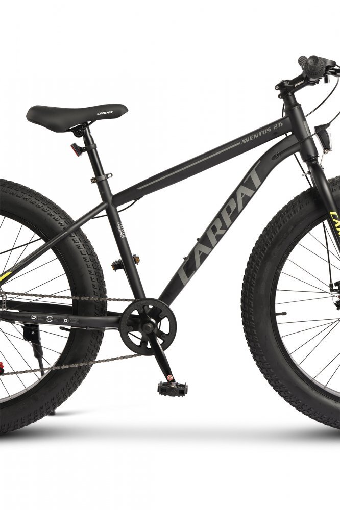 CARPAT Bicicleta Fat Bike Aventus C26217A NegruGriVerde roti 26 inch inaltime utilizator 150-195 cm greutate suportata 120 kg
