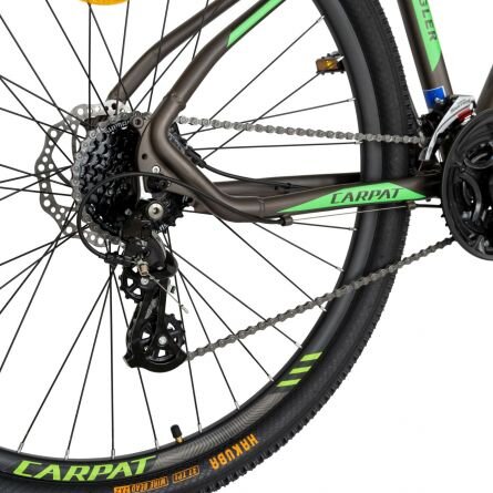 CARPAT Bicicleta Hidraulica MTB-HT Wrangler C2959AH GriVerde schimbator Shimano 24 viteze cadru aluminiu 29 inch furca cu suspensie pe arcechipata cu cric anvelope Hakuba greutate maxima utilizator 120 Kg