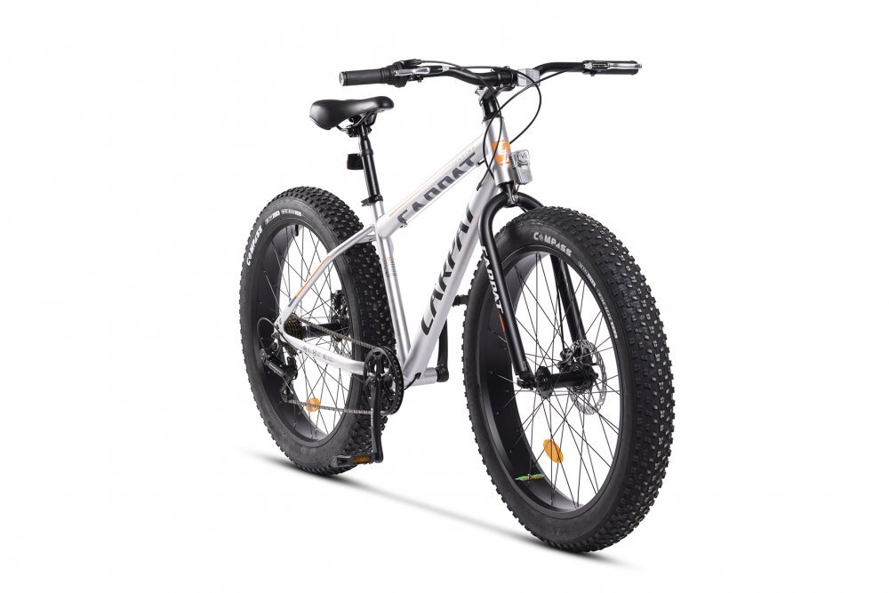 CARPAT Bicicleta MTB-Fat Bike Aventus C26217A 26 Inch griportocaliunegru inaltime maxima utilizator 150-195 cm pana la 120 kg Sistem de franare mecanic pe disc Anvelope Compass suspensie pe arc