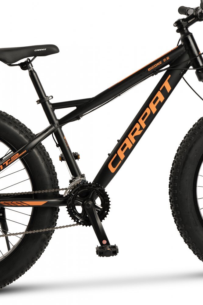CARPAT Bicicleta MTB-Fat Bike Bigone C26278H schimbator spate Shimano Altus 16 viteze roti 26 inch frane Mecanice Disc NegruPortocaliu
