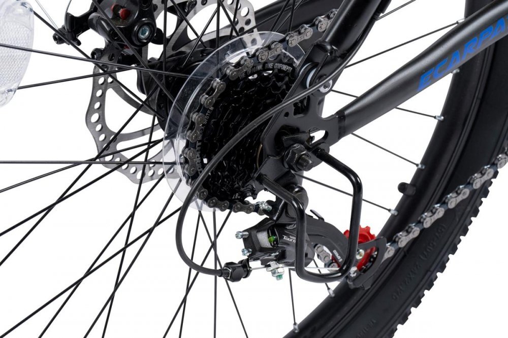 CARPAT Bicicleta MTB Full-Suspension E- E2460A NegruGriAlbastru roti 24 inch inaltime utilizator 130-150 cm greutate suportata 100 kg