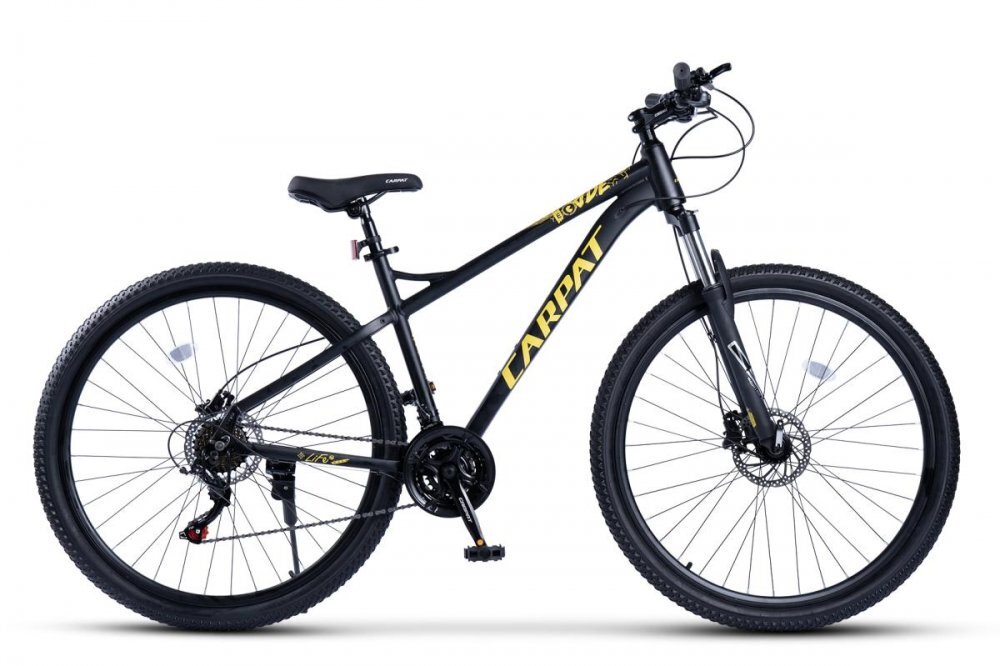 CARPAT Bicicleta MTB Ride C29303H NegruGalben roti 29 inch echipare Shimano manete secventiale frane hidraulice cabluri integrate 21 viteze