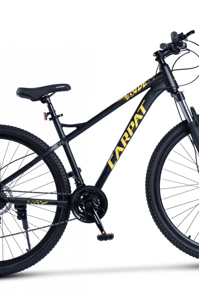 CARPAT Bicicleta MTB Ride C29303H NegruGalben roti 29 inch echipare Shimano manete secventiale frane hidraulice cabluri integrate 21 viteze