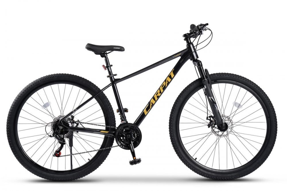 CARPAT Bicicleta MTB Tanker C29312B NegruGalben roti 29 inch 21 viteze frana pe disc inaltime utilizator 175-190 cm greutate suportata 120 kg