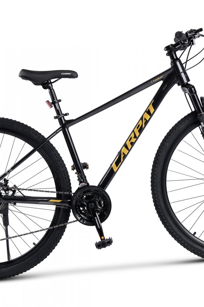 CARPAT Bicicleta MTB Tanker C29312B NegruGalben roti 29 inch 21 viteze frana pe disc inaltime utilizator 175-190 cm greutate suportata 120 kg