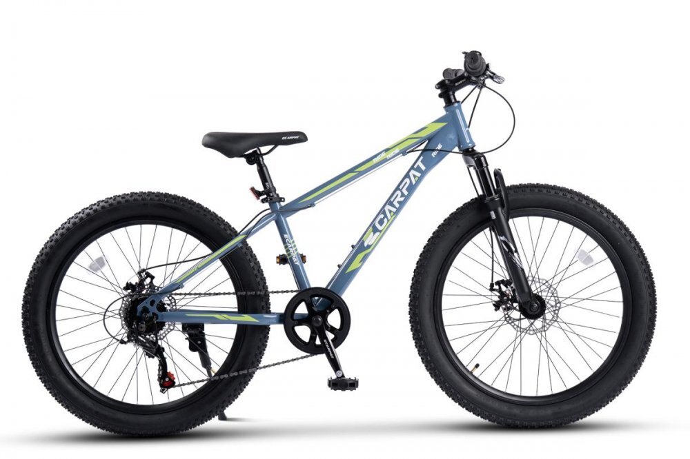 CARPAT Bicicleta pentru copii E Ride S24109C AlbastruVerde 24 inch echipare Shimano anvelope late furca cu suspensie frane disc 7 viteze