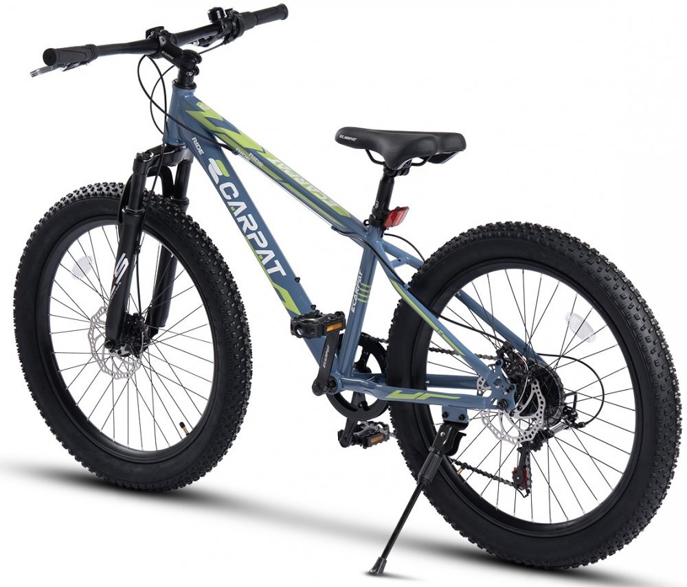 CARPAT Bicicleta pentru copii E Ride S24109C AlbastruVerde 24 inch echipare Shimano anvelope late furca cu suspensie frane disc 7 viteze