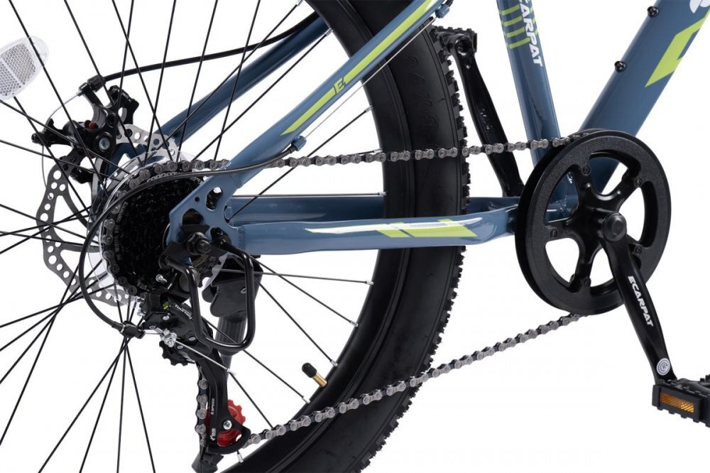 CARPAT Bicicleta pentru copii E Ride S24109C AlbastruVerde 24 inch echipare Shimano anvelope late furca cu suspensie frane disc 7 viteze
