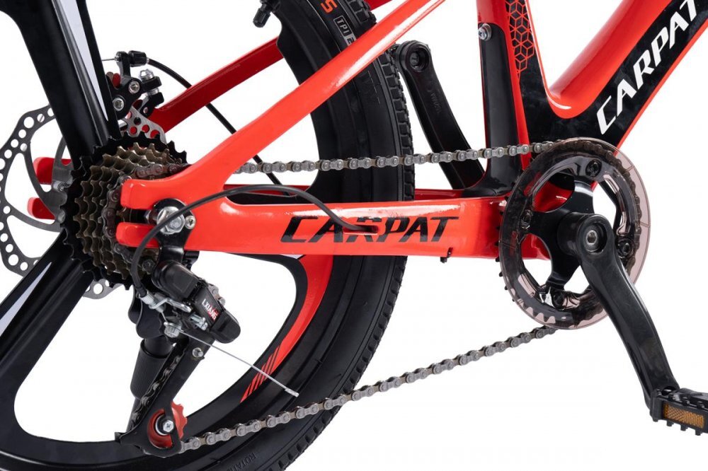 CARPAT Bicicleta pentru copii MTB C20343A RosuNegru roti 20 inch cadru magneziu frane disc 7 viteze