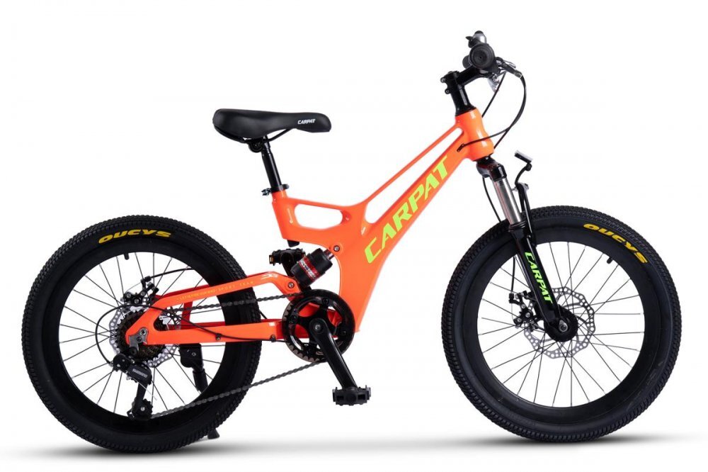 CARPAT Bicicleta pentru copii MTB-FS C20344A PortocaliuVerde roti 20 inaltime utilizator 120-155 cm greutate suportata 80 kg