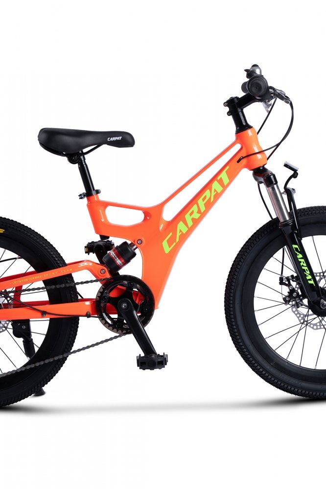 CARPAT Bicicleta pentru copii MTB-FS C20344A PortocaliuVerde roti 20 inaltime utilizator 120-155 cm greutate suportata 80 kg