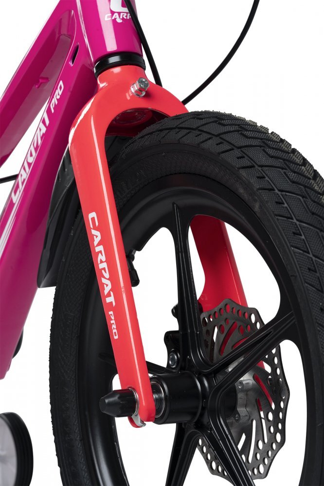 CARPAT Bicicleta pentru copii PRO C16144B 16 inch FucsiaRoz 4-6 ani Cadru aluminiu cu Suspensie Frane mecanice disc Aparatoare lant Janta Magneziu Aparatori noroi fataspate Sonerie