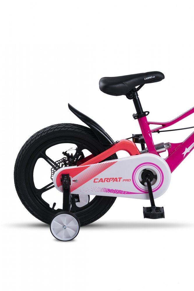 CARPAT Bicicleta pentru copii PRO C16144B 16 inch FucsiaRoz 4-6 ani Cadru aluminiu cu Suspensie Frane mecanice disc Aparatoare lant Janta Magneziu Aparatori noroi fataspate Sonerie
