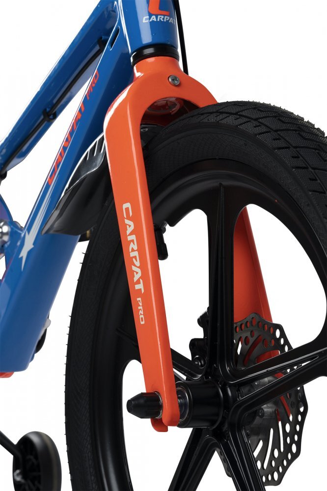 CARPAT Bicicleta pentru copii PRO C18144B 18 inch AlbastruPortocaliu 5-7 ani Cadru aluminiu cu Suspensie Frana spate tambur frana fata V-Brake Aparatoare lant Janta Magneziu Aparatori noroi fataspate Sonerie