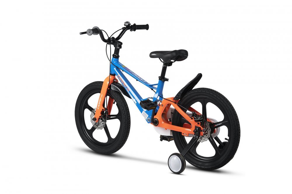 CARPAT Bicicleta pentru copii PRO C18144B 18 inch AlbastruPortocaliu 5-7 ani Cadru aluminiu cu Suspensie Frana spate tambur frana fata V-Brake Aparatoare lant Janta Magneziu Aparatori noroi fataspate Sonerie