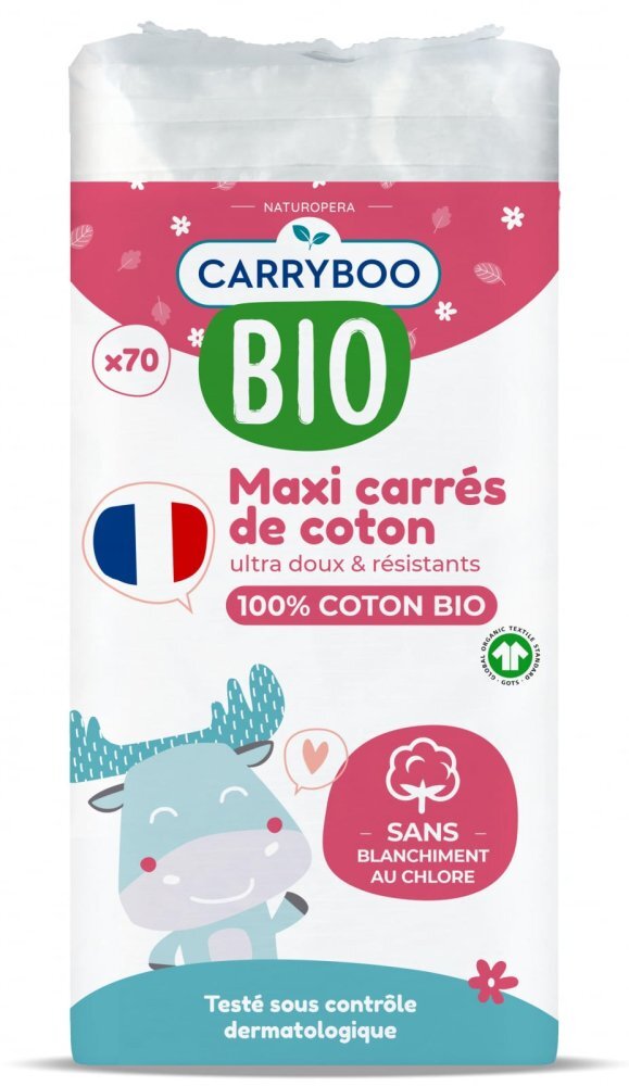 Carryboo Dischete dreptunghiulare din bumbac Bio 70 bucati