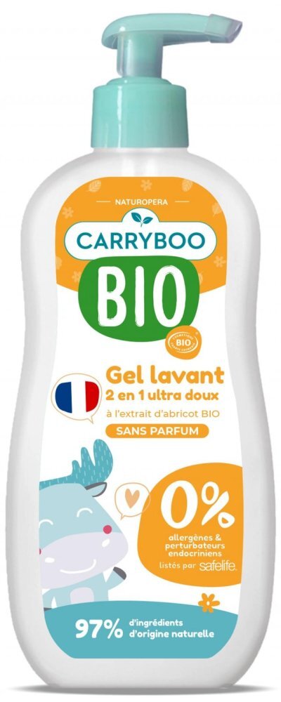 Carryboo Sampon si gel dus Bio delicat pentru bebelusi fara parfum cu extract de caise 500 ml