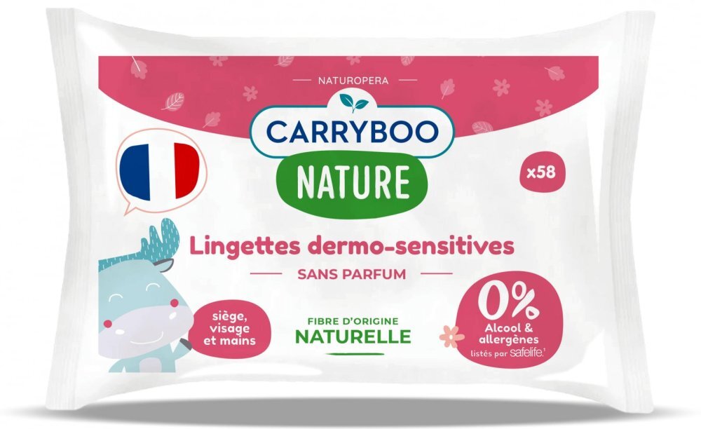Carryboo Servetele umede hipoalergenice fara parfum cu extract de bumbac 58 bucati