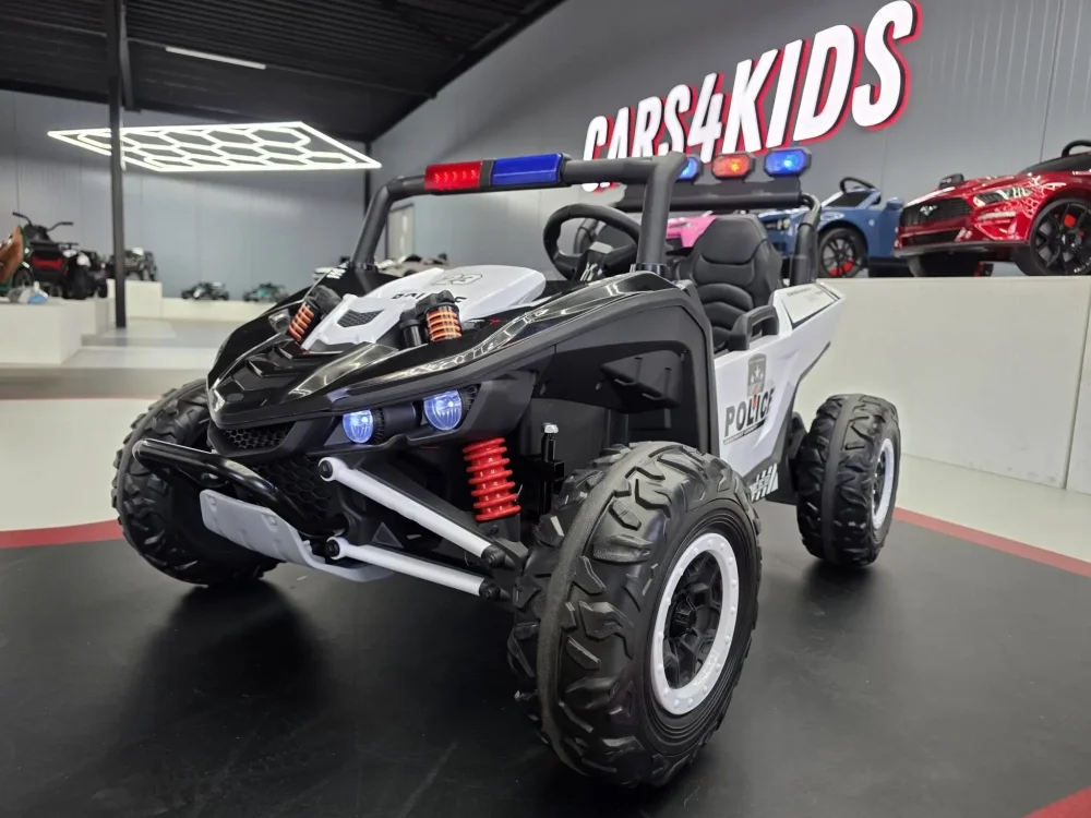 Cars4Kids Buggy electric pentru copii Police Patrol 24V 2 locuri 2 motoare 400W girofar Led bluetooth suspensii centura 3 puncte maxim 50 kg