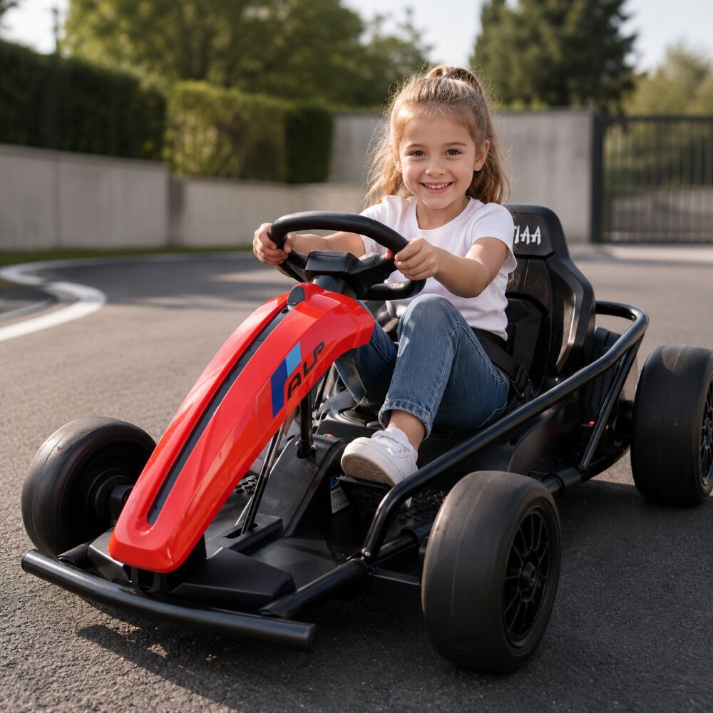 Cars4Kids Go-Kart electric pentru copii 24V Rosu cu functie Drift 2 motoare 775W viteza 15 kmh centura 5 puncte de la 6 ani maxim 70 kg