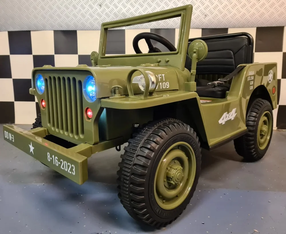 Cars4Kids Jeep electric pentru copii Willy 12V Verde Militar design Retro telecomanda 2.4G 4 motoare 3-5 ani