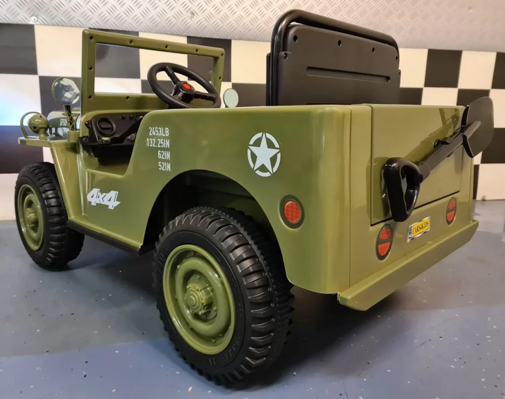 Cars4Kids Jeep electric pentru copii Willy 12V Verde Militar design Retro telecomanda 2.4G 4 motoare 3-5 ani