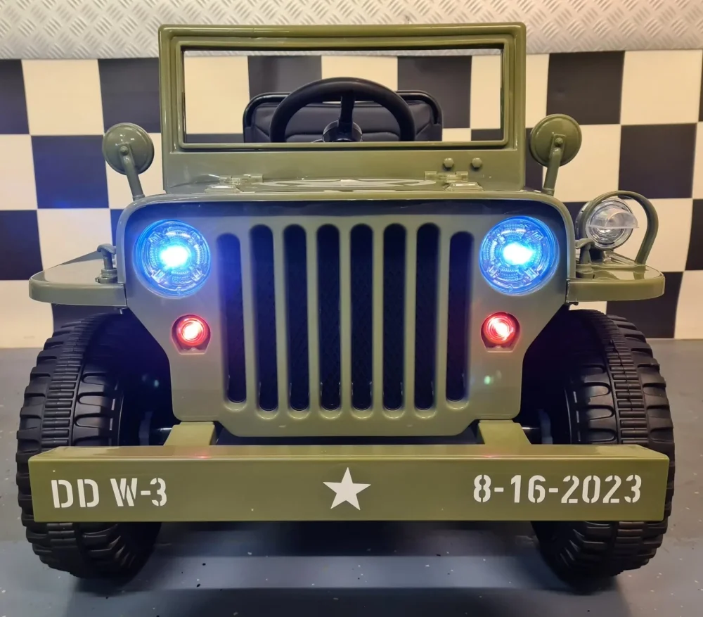 Cars4Kids Jeep electric pentru copii Willy 12V Verde Militar design Retro telecomanda 2.4G 4 motoare 3-5 ani