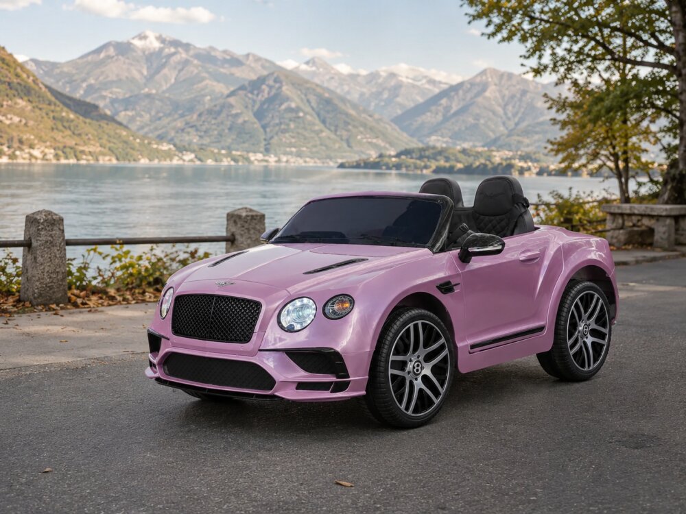 Cars4Kids Masinuta electrica pentru copii Bentley Continental Roz Metalizat 12V telecomanda 2.4G sa piele neagra usi functionale