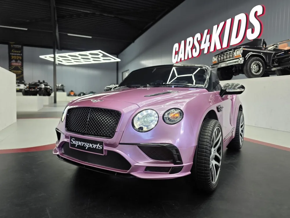 Cars4Kids Masinuta electrica pentru copii Bentley Continental Roz Metalizat 12V telecomanda 2.4G sa piele neagra usi functionale
