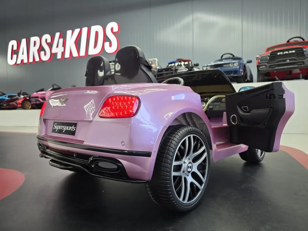 Cars4Kids Masinuta electrica pentru copii Bentley Continental Roz Metalizat 12V telecomanda 2.4G sa piele neagra usi functionale