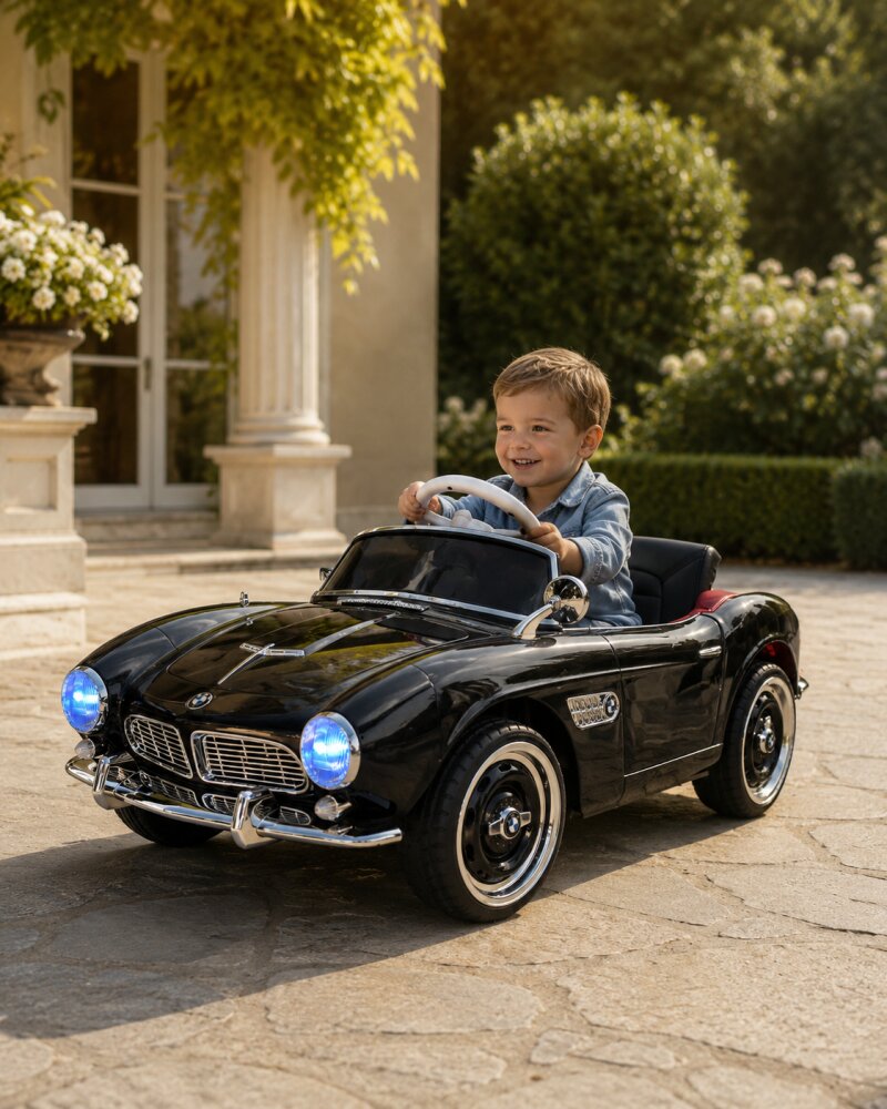 Cars4Kids Masinuta electrica pentru copii BMW 507 Negru Metalic 12V licenta oficiala design clasic telecomanda 2.4G