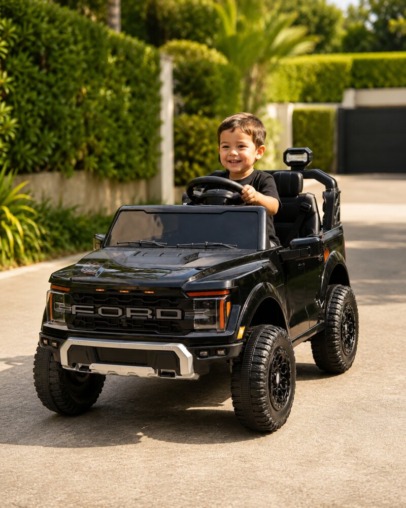 Cars4Kids Masinuta electrica pentru copii Ford Raptor 24V Negru 2 locuri licenta oficiala telecomanda 2.4G scaun piele