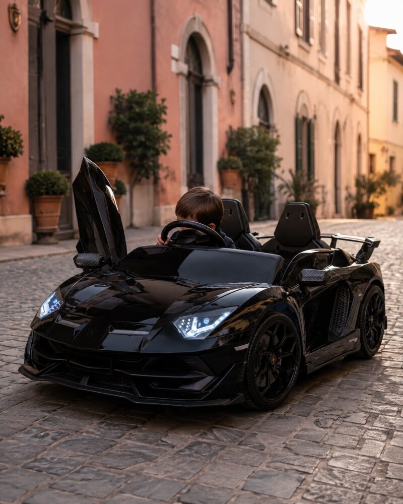 Cars4Kids Masinuta electrica pentru copii Lamborghini Aventador SVJ 24V Negru 2 locuri licenta oficiala Drift usi verticale telecomanda