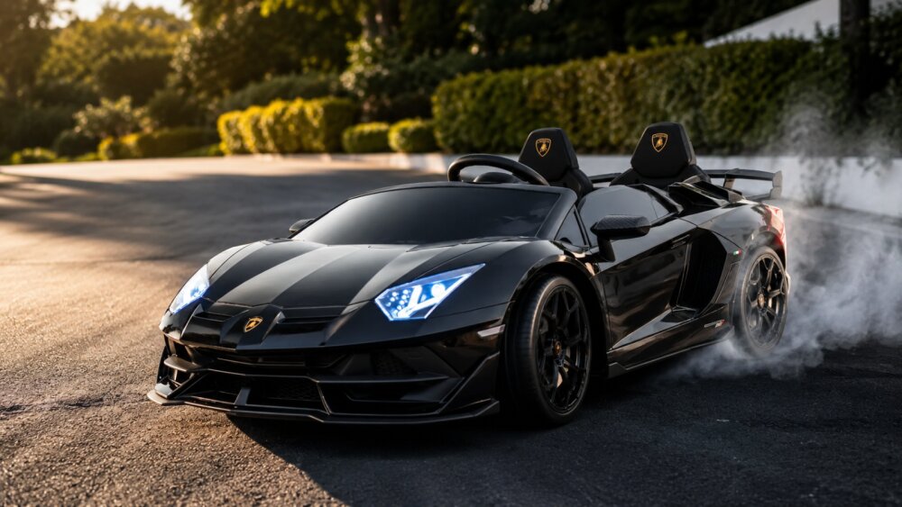Cars4Kids Masinuta electrica pentru copii Lamborghini Aventador SVJ 24V Negru 2 locuri licenta oficiala Drift usi verticale telecomanda