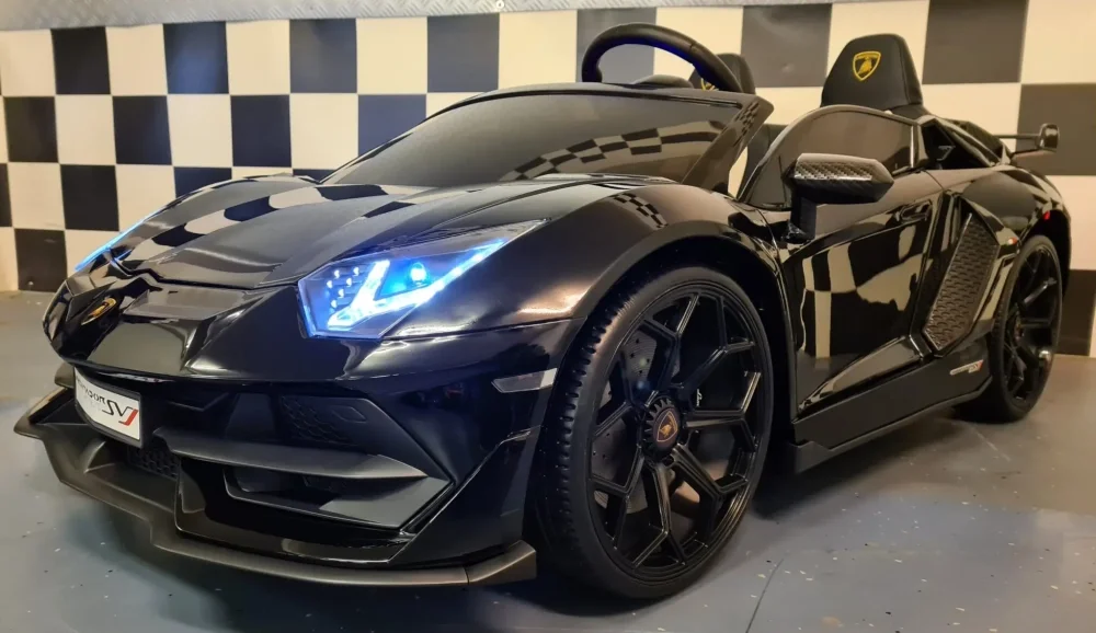 Cars4Kids Masinuta electrica pentru copii Lamborghini Aventador SVJ 24V Negru 2 locuri licenta oficiala Drift usi verticale telecomanda